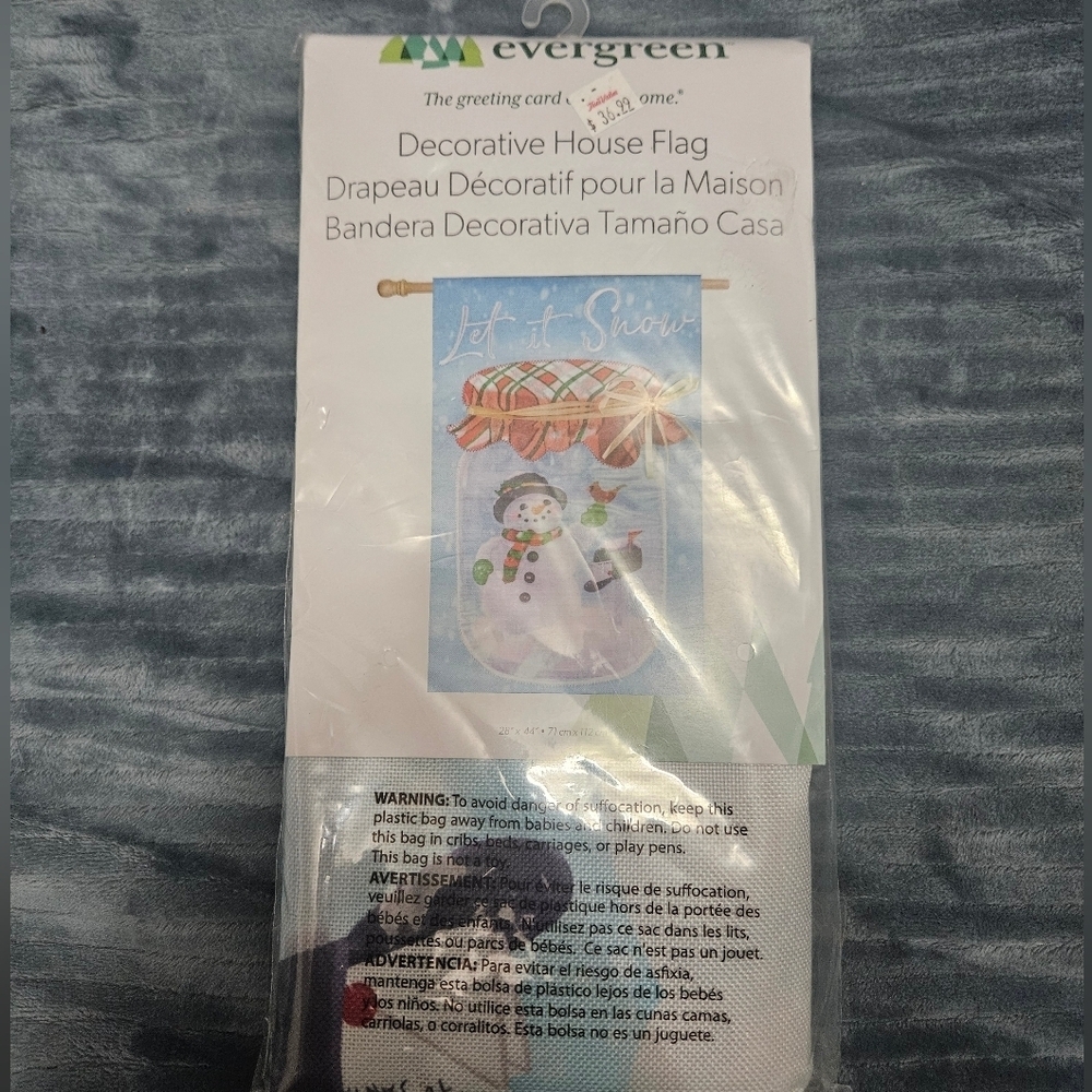 Evergreen Decorative House Flag with Snowman In A Jar!